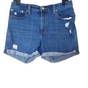 Levi's Women's Mid Length Shorts with Cuffed‎ Hem in Distressed Stretch Denim